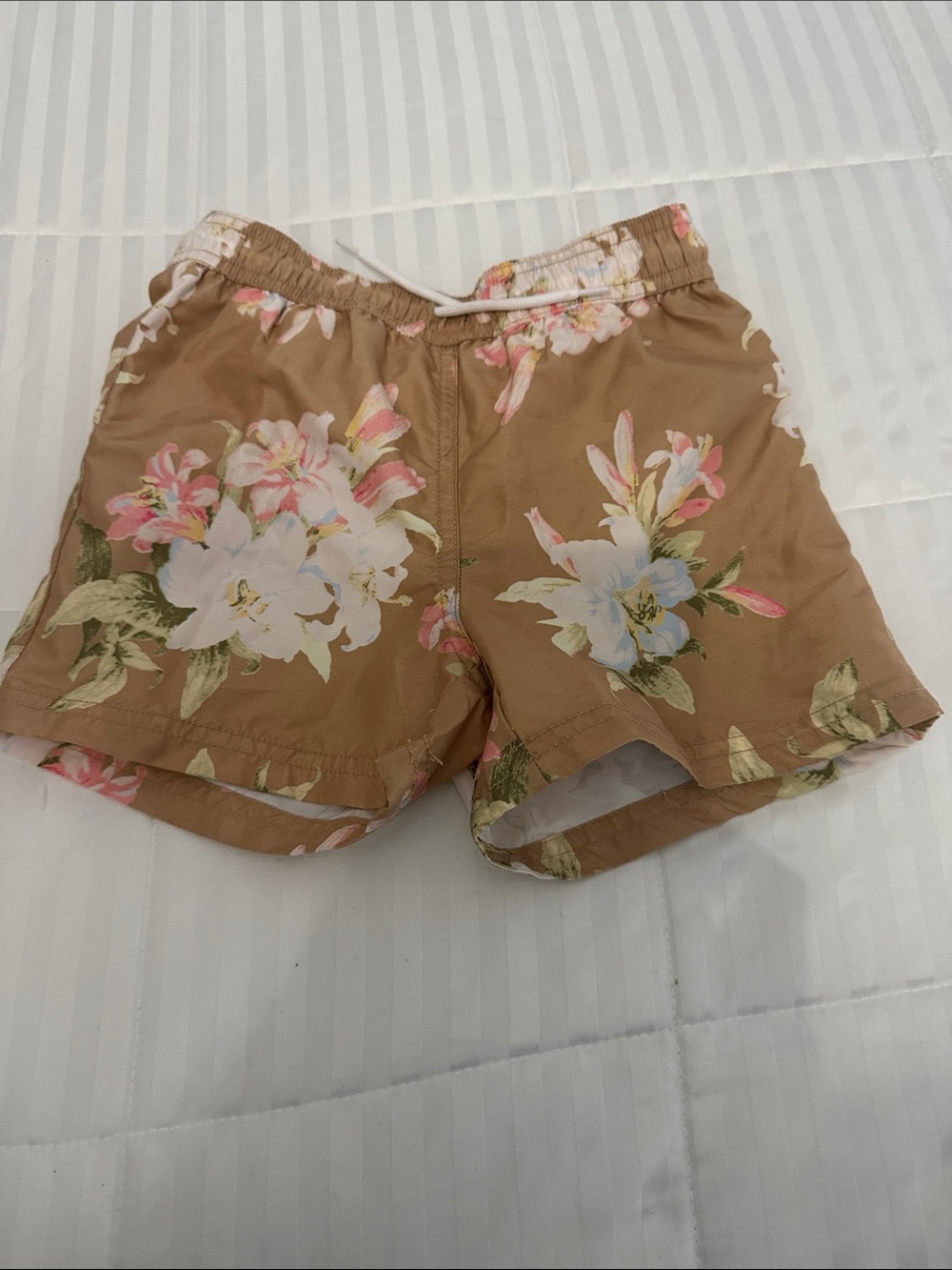 Janie and Jack Tan Floral Kids Swim Trunks